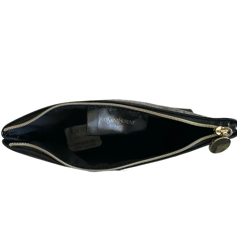 Yves Saint Laurent YSL Beaute Makeup Bag Travel Pouch Black Patent Clutch NEW